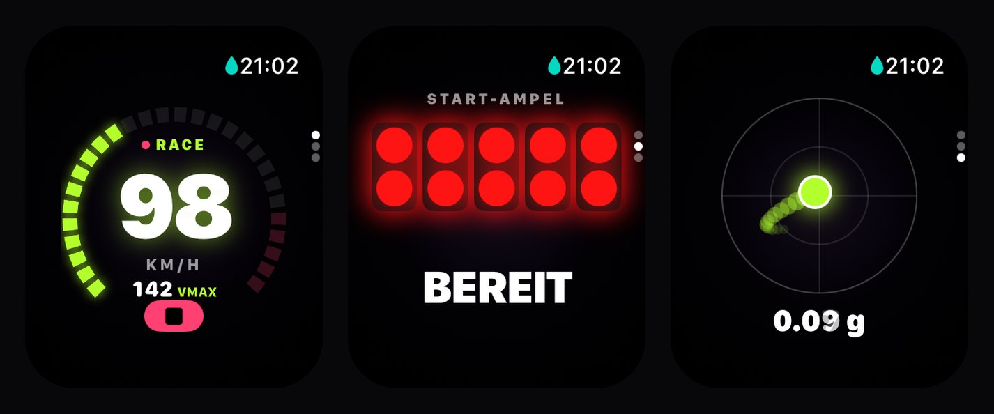 Apple Watch mit Tempo-Ring, Start-Ampel und G-Ball